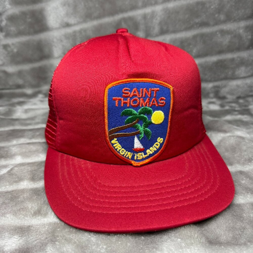 Vintage Saint Thomas Virgin Islands Patch Trucker Hat Snapback Red